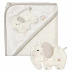 Best Pirce ⭐ Baby Fehn 2-tlg. Badeset Kapuzenbadetuch + Waschhandschuh NATUR aus Bio-Baumwolle 70 x 70 cm - Elefant 😍