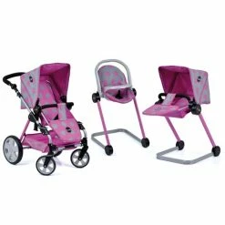 Outlet ✔️ ICoo Puppenwagen-Set Grow with me (inkl. Babyschale, Hochstuhl & Puppenbettchen) - Pink Grau 🥰